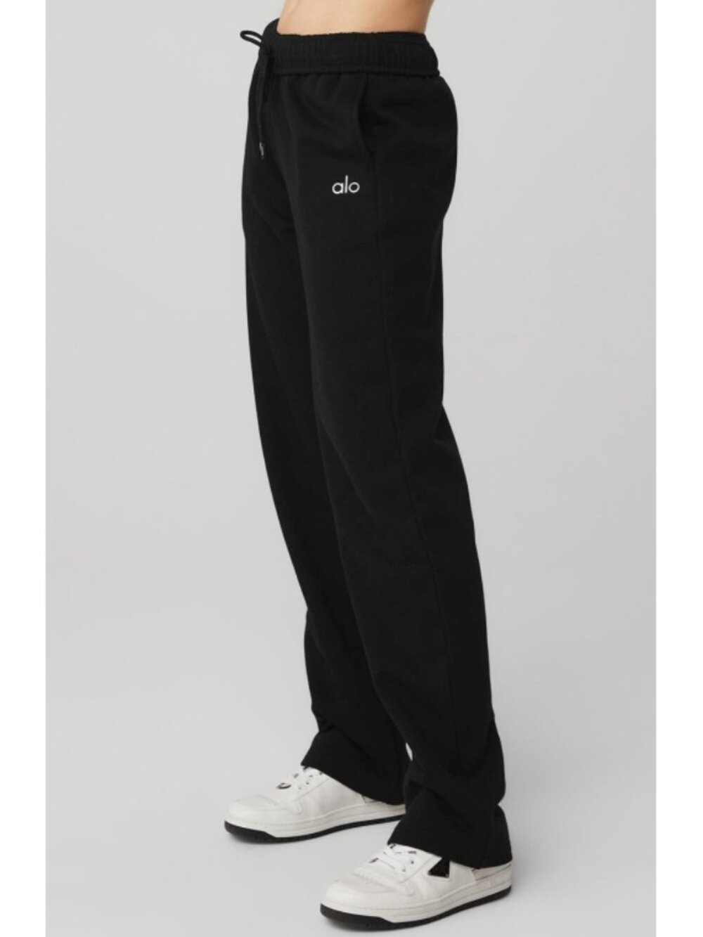 Alo Accolade Straight Leg Sweatpant Black Fleece Sweats Lounge Traveling Joggers